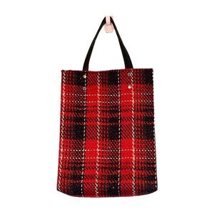 Core Life Lord & Taylor Double Sided Tartan Plaid Pocket Tote Red Black Tweed Kn